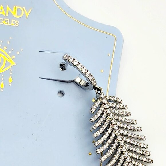 Eye Candy LA Leaf/Fern Rhinestone Dangle Earrings - Picture 3 of 6